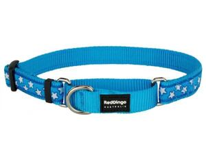 Red Dingo obojek polostahovací se vzorem 41 - 62 cm - Stars White on Turquoise