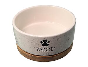 Miska DOG FANTASY keramická bílá WOOF s podtáckem 400ml