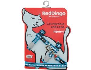 Red Dingo Postroj pro kočky s vodítkem reflexní  – tyrkysový