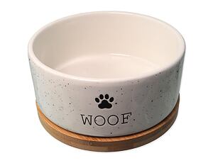 Miska DOG FANTASY keramická bílá WOOF s podtáckem 850ml