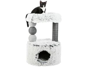 Škrábadlo HARVEY, kukaň, 2 sloupky, odpočívadlo 73cm, dlouhovlasý plyš, šedá