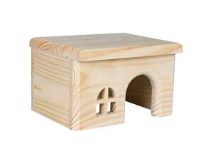 Dřevěný domek s rovnou střechou pro křečky 15x12x15 cm
