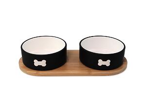 Set DOG FANTASY misky keramické s podtáckem černé kost 2x400ml