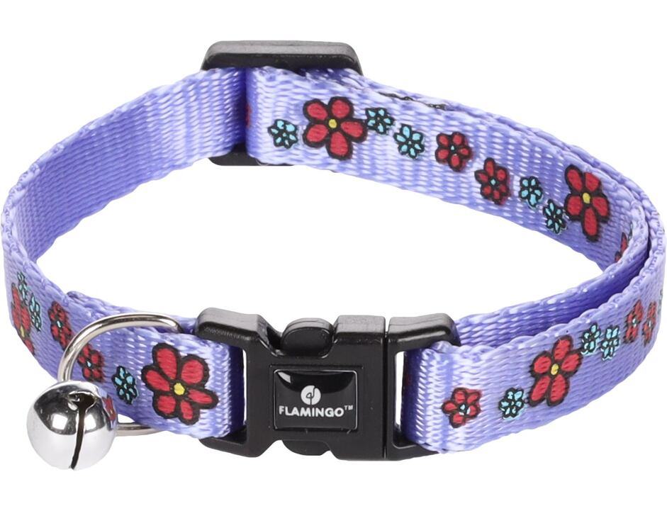 Flamingo Obojek pro kočky Ziggy fialový s kytičkami 20-35cm