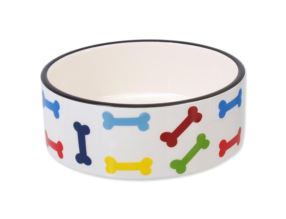 Miska DOG FANTASY keramická potisk barevné kosti bílá 15,5 cm - 0,79 l