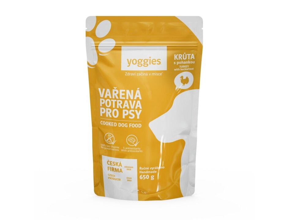 Yoggies Vařená potrava pro psy – krůtí maso s pohankou