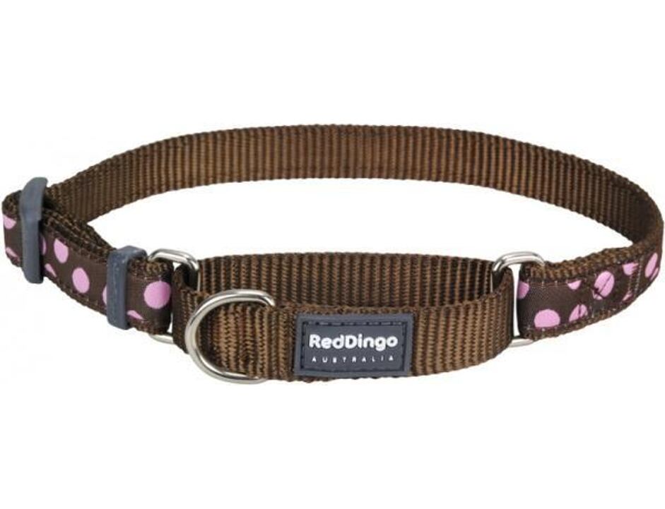 Red Dingo obojek polostahovací se vzorem 30 - 44 cm - Pink Spots on Brown