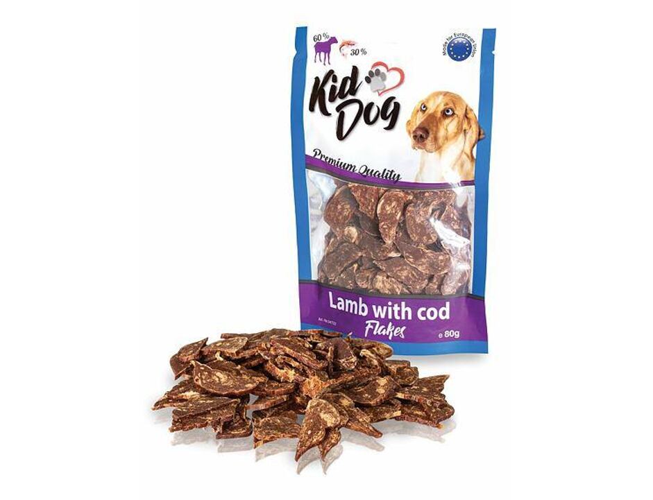 KIDDOG jehněčí lupínky s mořskou treskou 80 g