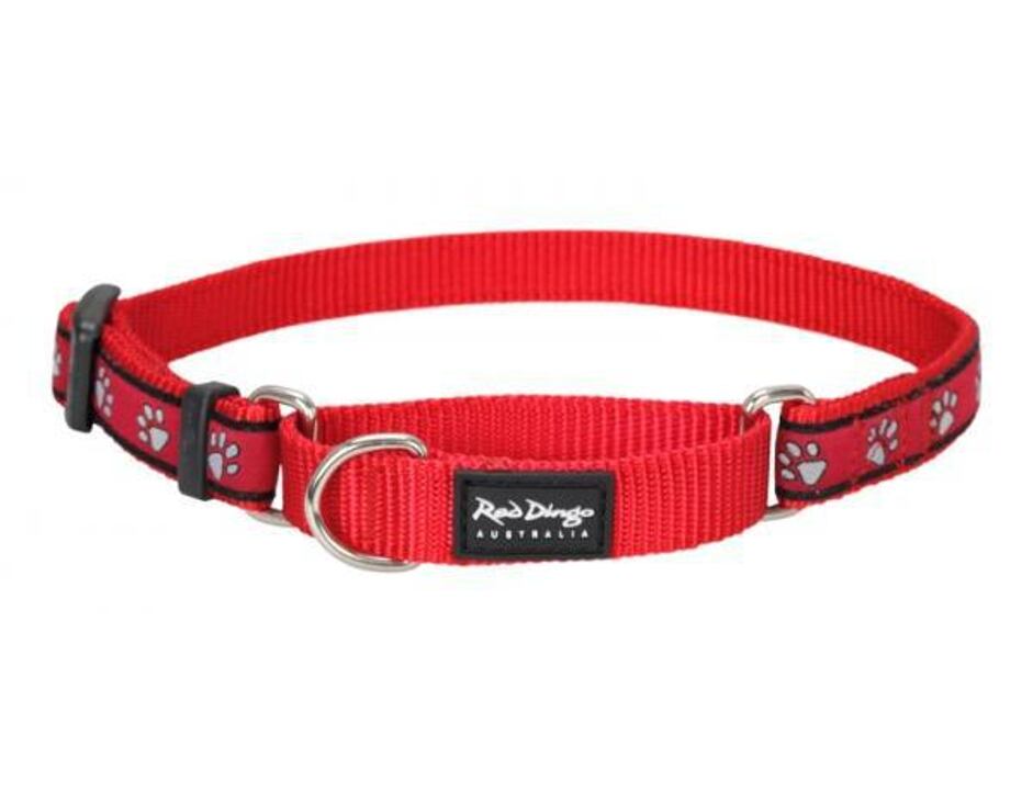 Red Dingo obojek polostahovací se vzorem 41 - 62 cm - Pawprints Red