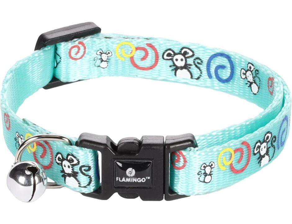Flamingo Obojek pro kočky Ziggy tyrkys s myškami 20-35cm