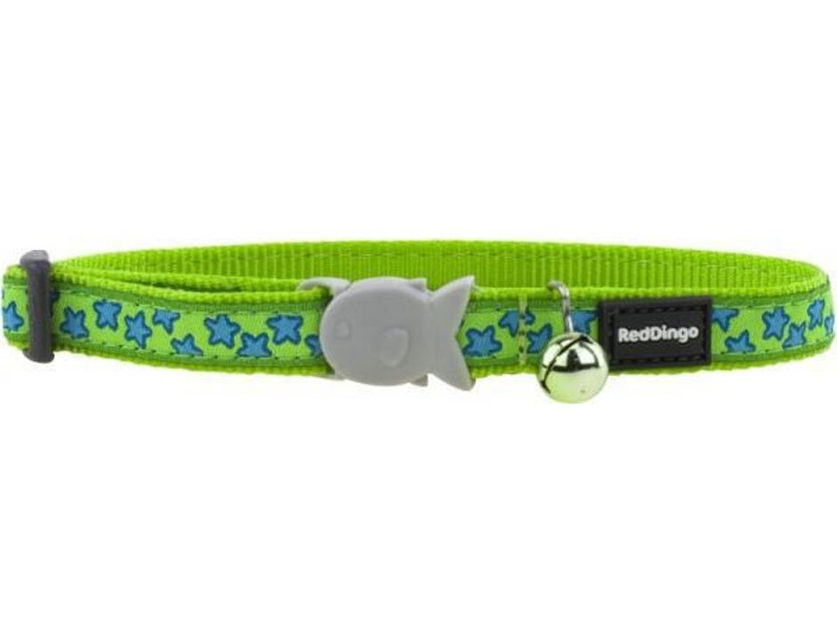 Red Dingo Obojek pro kočky 20 - 32 cm - Stars Turquoise on Lime Green
