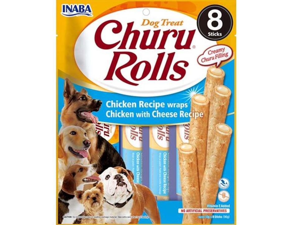 Inaba Churu Rolls dog snack kuře a sýr 8x12g